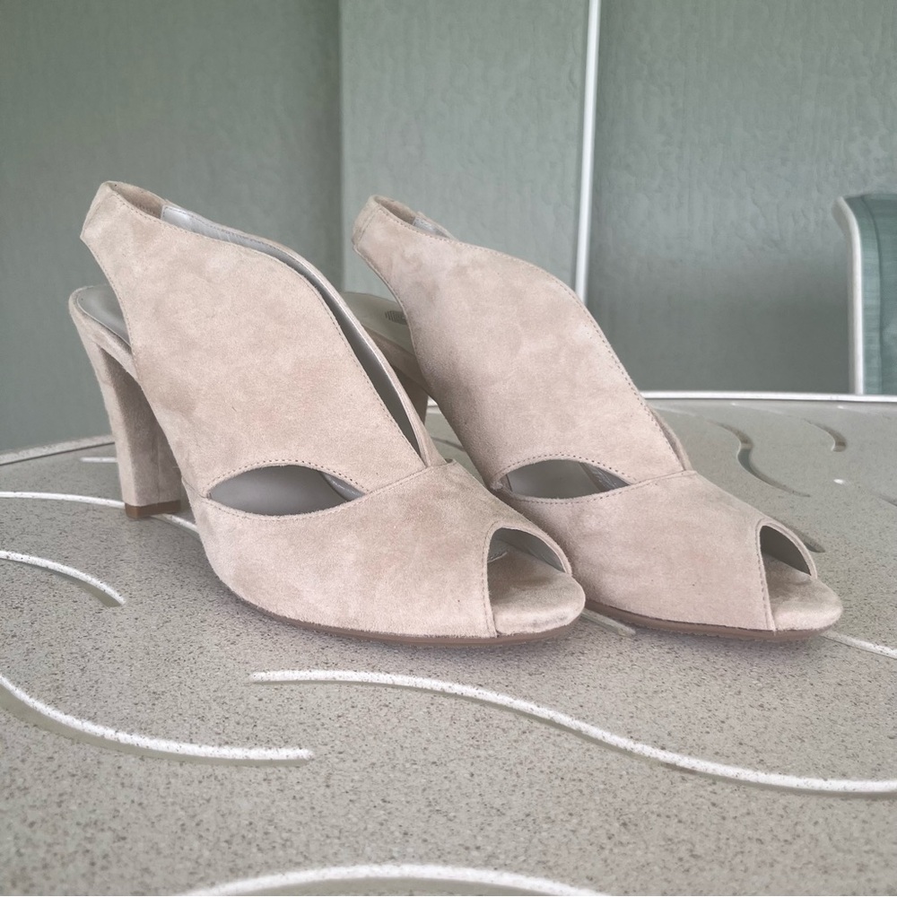 Eric Michael Peep-Toe Suede Heels